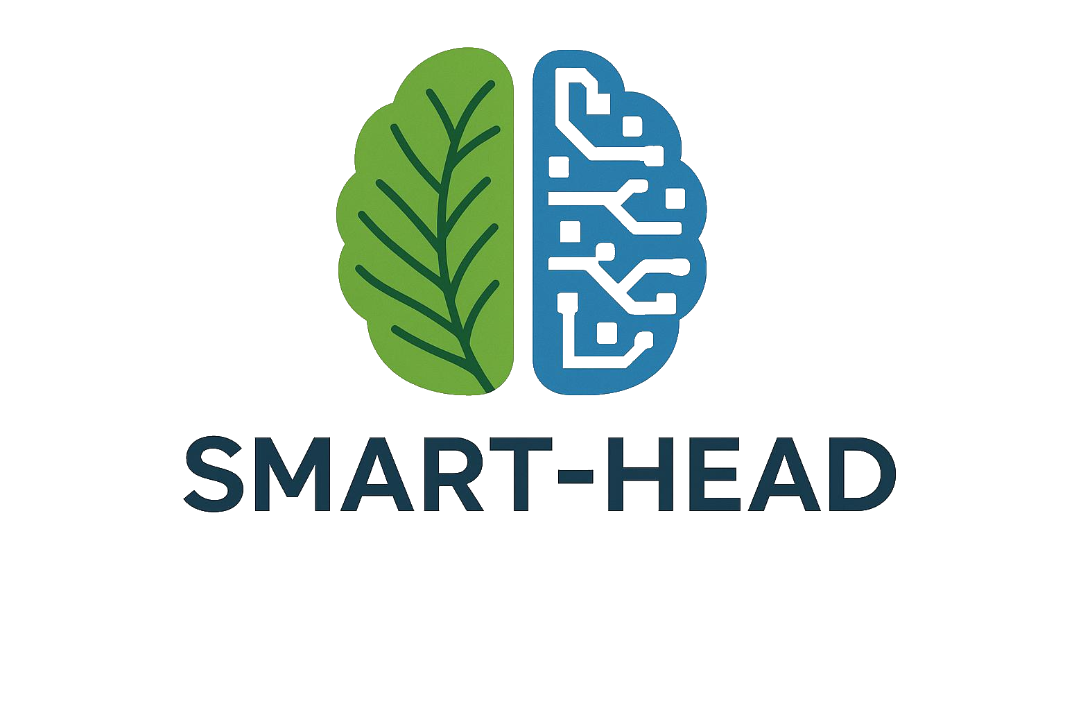SMART-HEAD logo combining a green leaf and a blue digital brain.